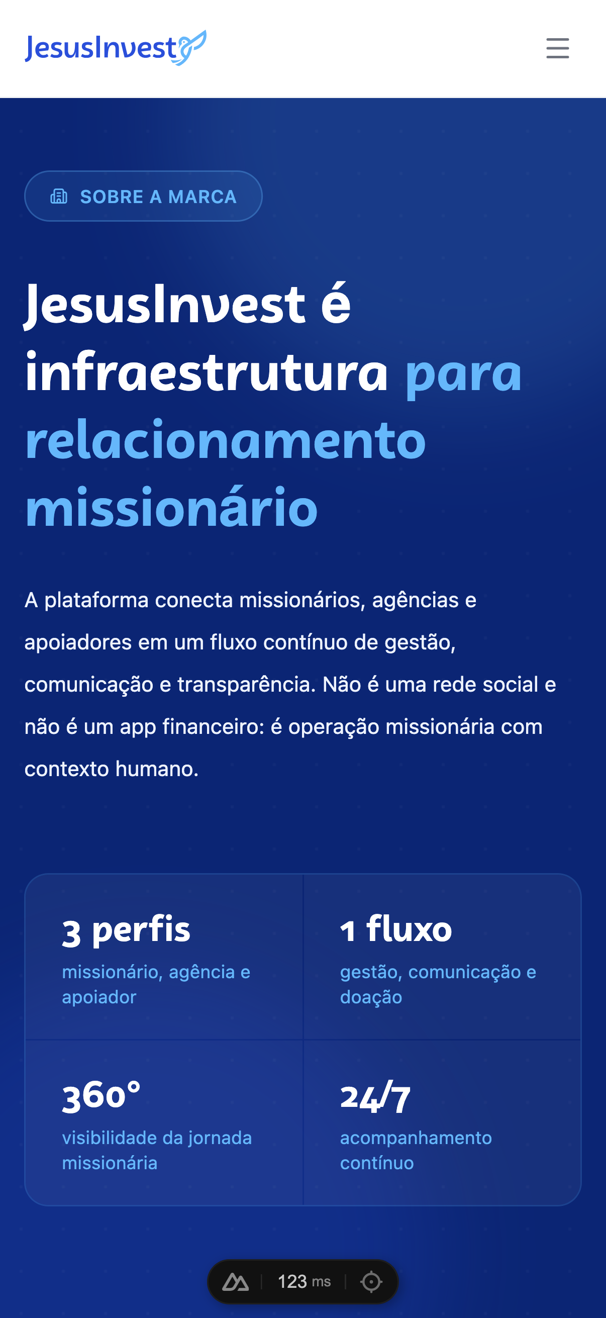 Screenshot mobile da JesusInvest